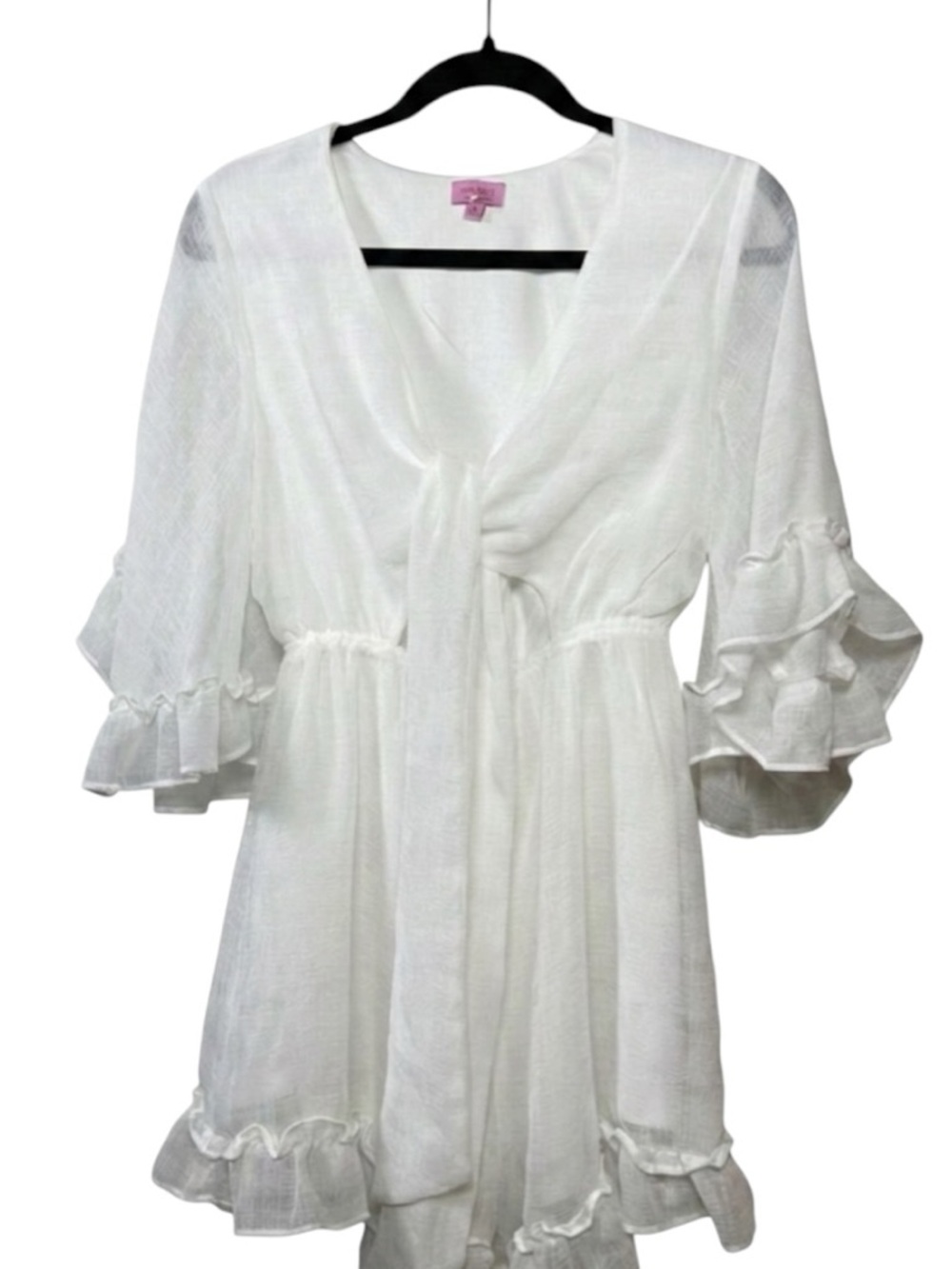 Mi Ami Woman’s. Sheer Stylish white romper size small with a tie-front detail. - Picture 6 of 6